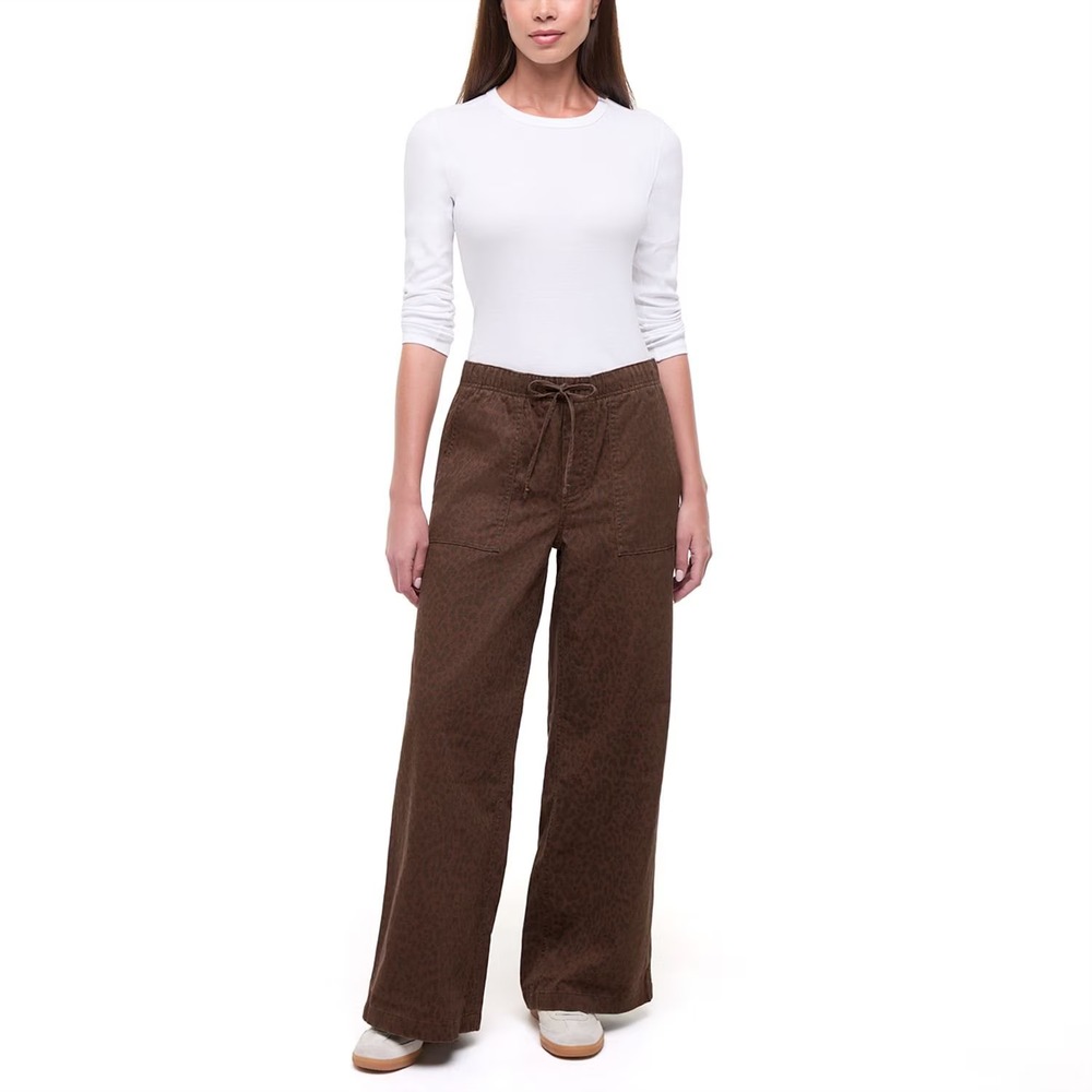 Gap Womens Brown Leopard Print Twill Drawstring Wide Leg Pants Size Small NWT